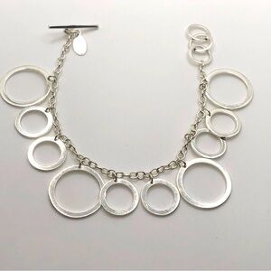 NEVADA 925 Sterling Silver Circles Toggle Clasp Bracelet 7” - 7.5”